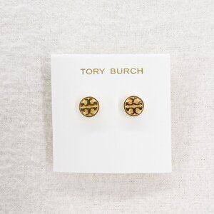 Tory Burch Logo Circle Stud Earrings Gold OS